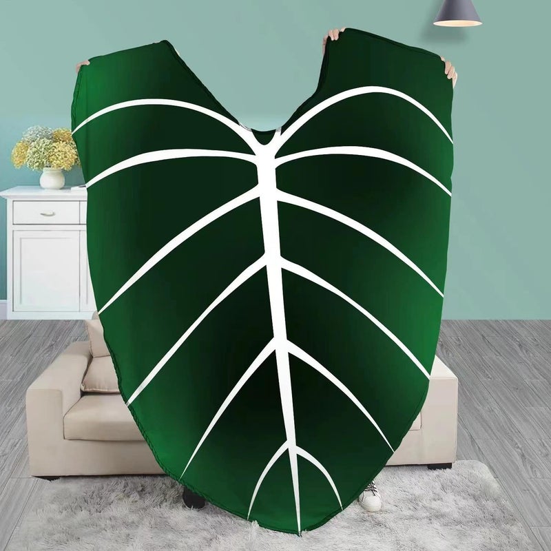 kerscton Leaf Blanket Plant Throw Blankets Soft Plush Flannel Giant Shaped Comfortable Kids or Adults for Couch Bed Sofa Decorative Great Gifts (Green White) 87x63 Inch - Image 3